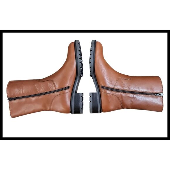 NEW LAMICA Leather Mid Calf Boots Sherpa Lined Zipper Lug Sole Orange Brown 39 - Picture 6 of 13